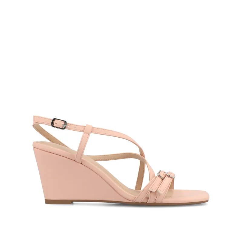 CLINNNE MULTI STRAP WEDGE SANDALS - Pink sold by Journee Collection