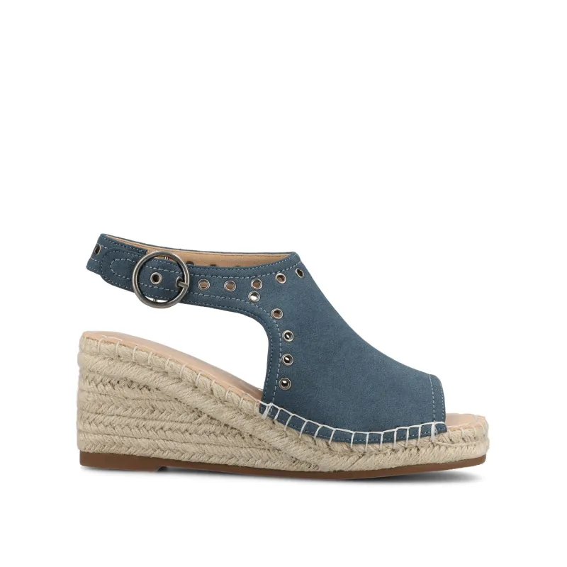 CRISIE ESPADRILLE WEDGE HEELED SANDALS - Navy Faux Suede sold by Journee Collection