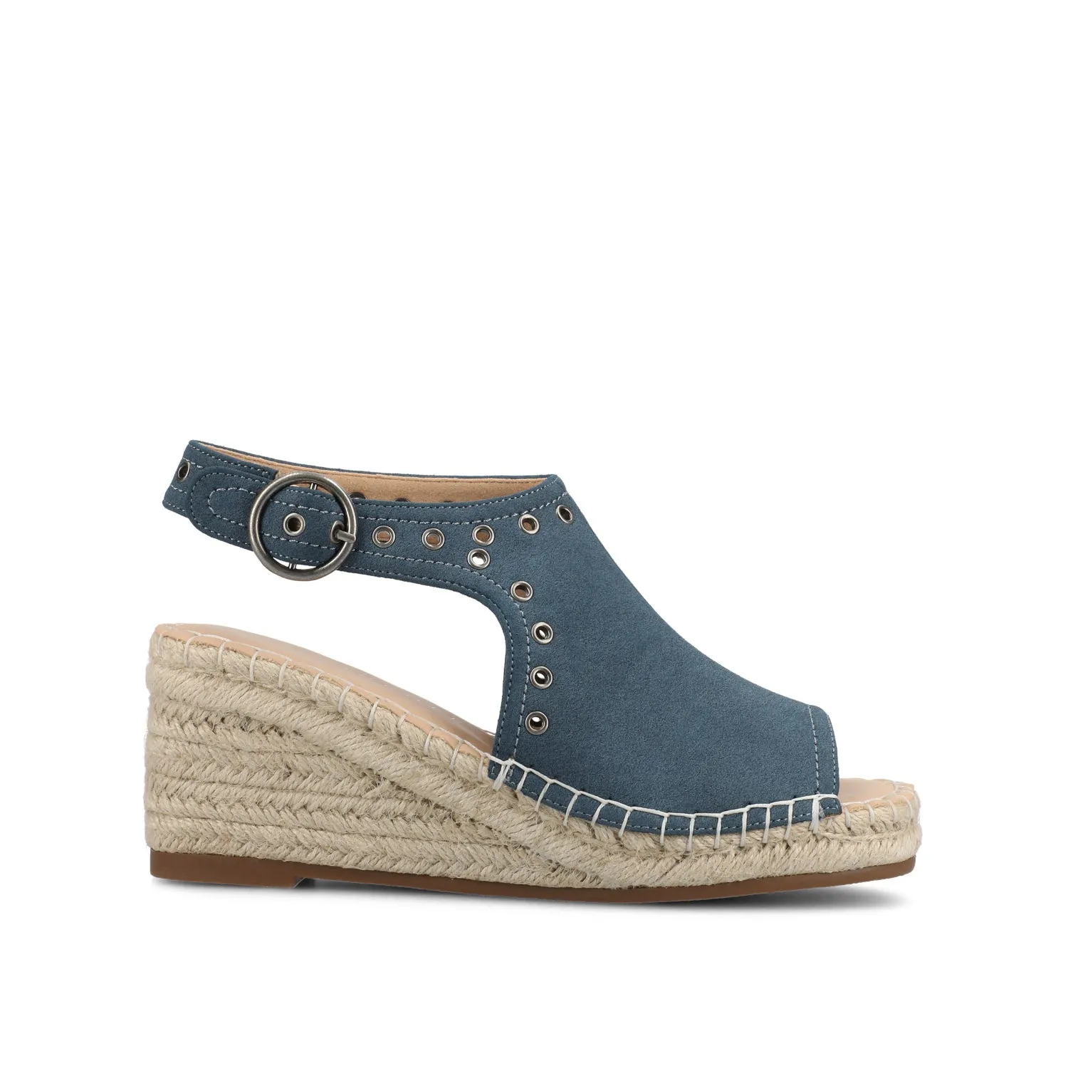 CRISIE ESPADRILLE WEDGE HEELED SANDALS - Navy Faux Suede sold by Journee Collection