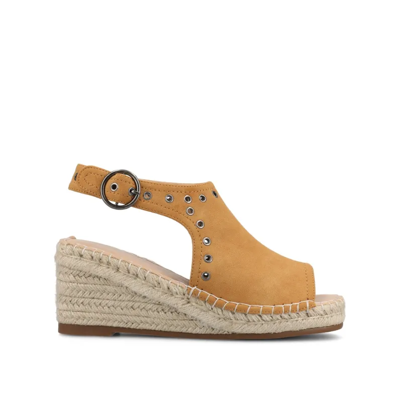 CRISIE ESPADRILLE WEDGE HEELED SANDALS - Cognac Faux Suede sold by Journee Collection