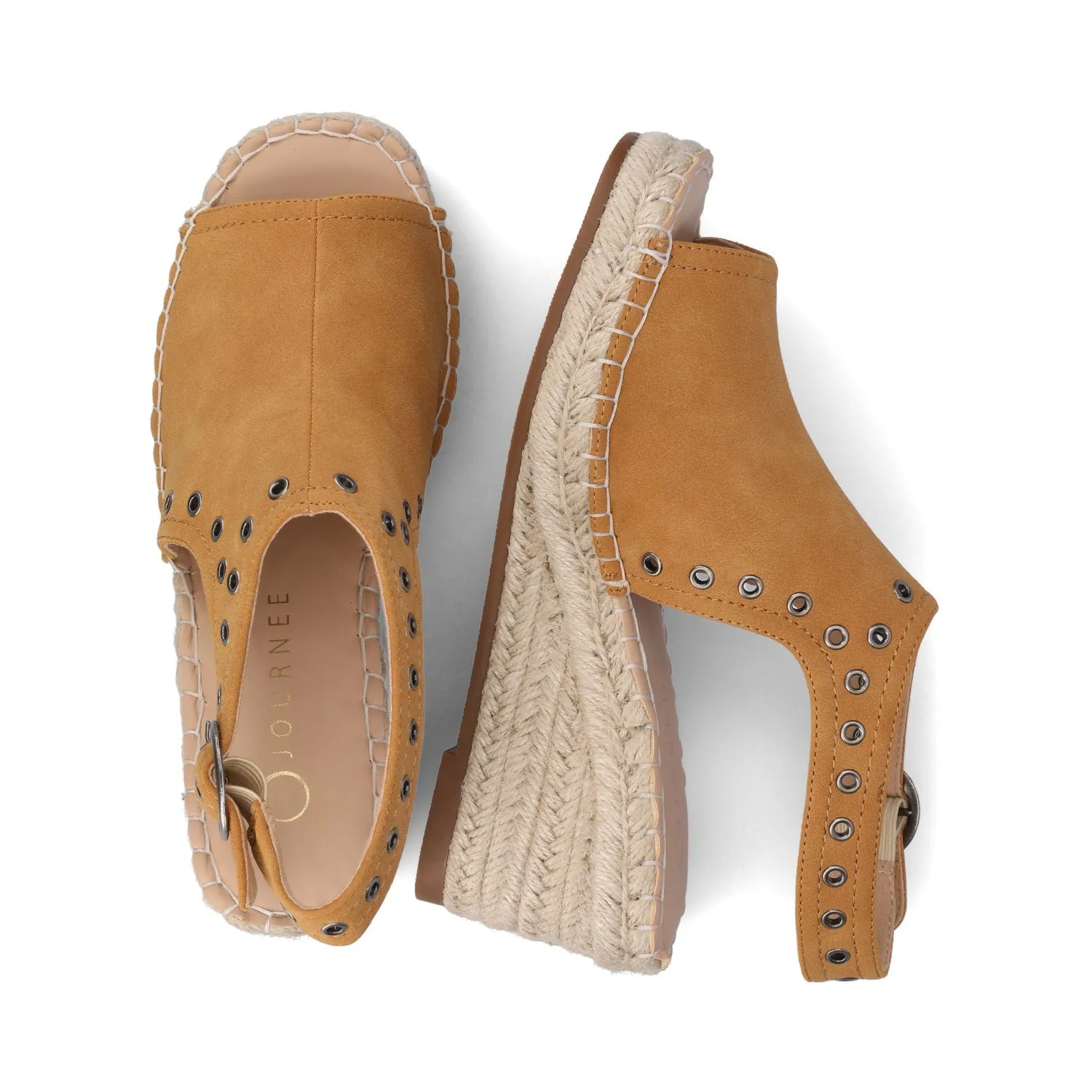CRISIE ESPADRILLE WEDGE HEELED SANDALS - Cognac Faux Suede sold by Journee Collection product image thumbnail 3