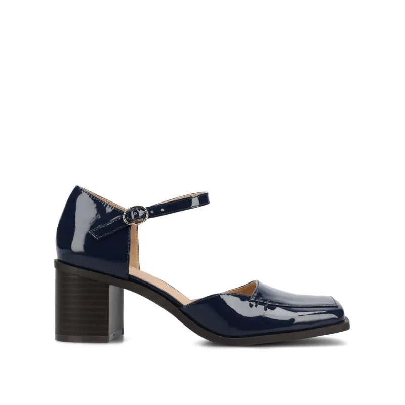 EVANGELINE PATENT HEELS IN WIDE - Patent Navy sold by Journee Collection