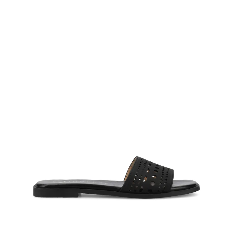 BRODIE SLIDE SANDALS IN VEGAN LEATHER - Black PU sold by Journee Collection