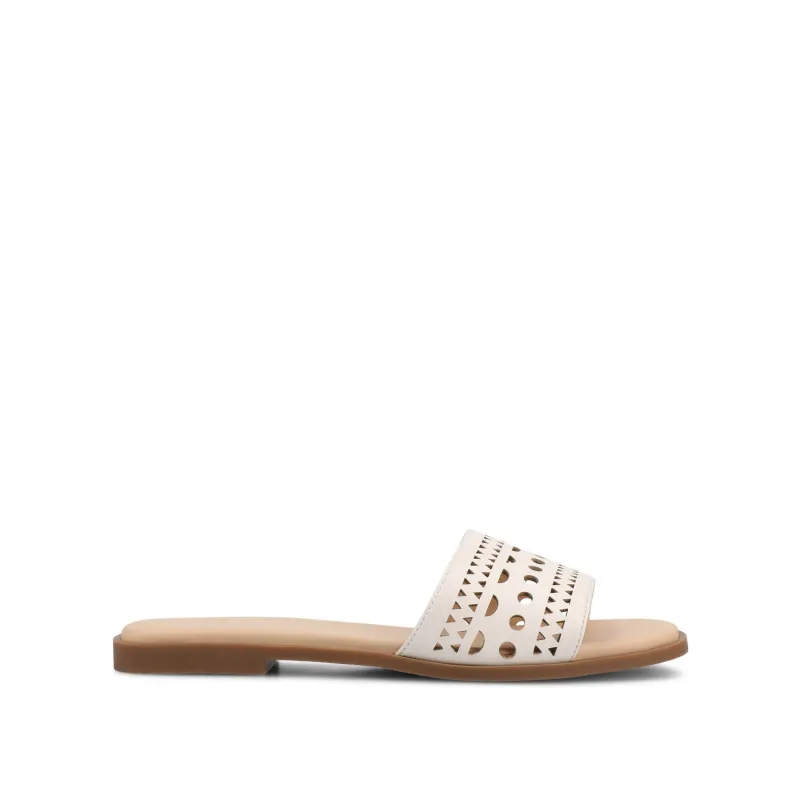 BRODIE SLIDE SANDALS IN VEGAN LEATHER - Bone PU sold by Journee Collection