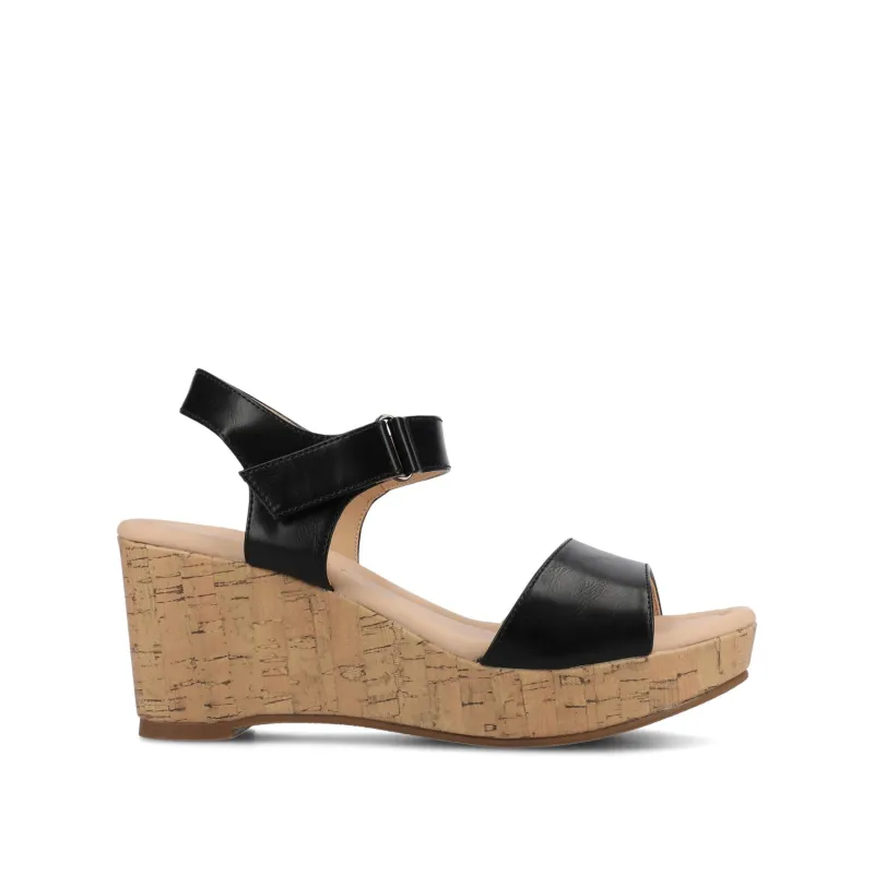RANAE WEDGE HEELED SANDALS - Black PU sold by Journee Collection