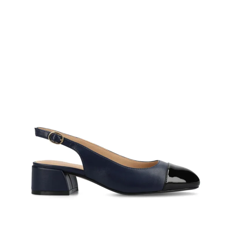 SAMMIE BLOCK HEELS IN VEGAN LEATHER - Navy PU sold by Journee Collection