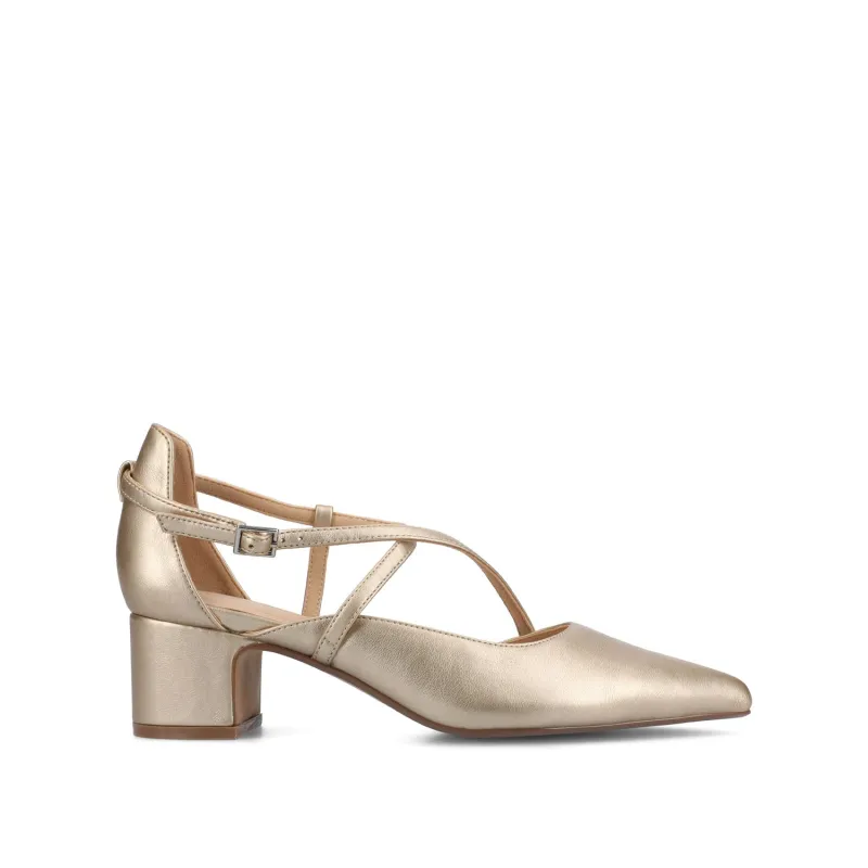 GALVINN LOW BLOCK HEELS IN WIDE - Champagne PU made by Journee Collection