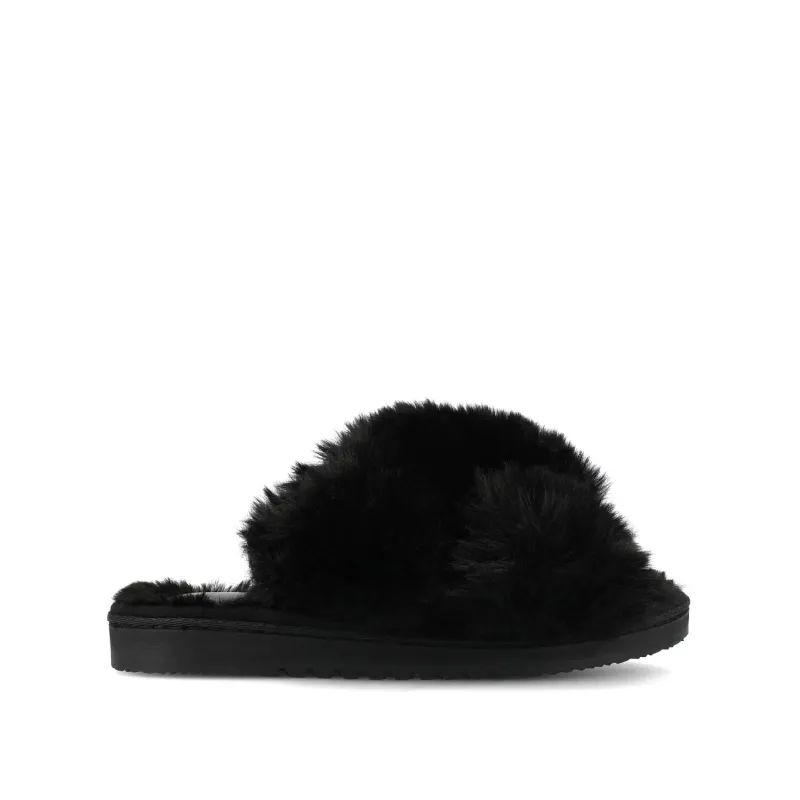 SKYLAH SLIPPERS IN FAUX FUR - Black Faux Fur sold by Journee Collection