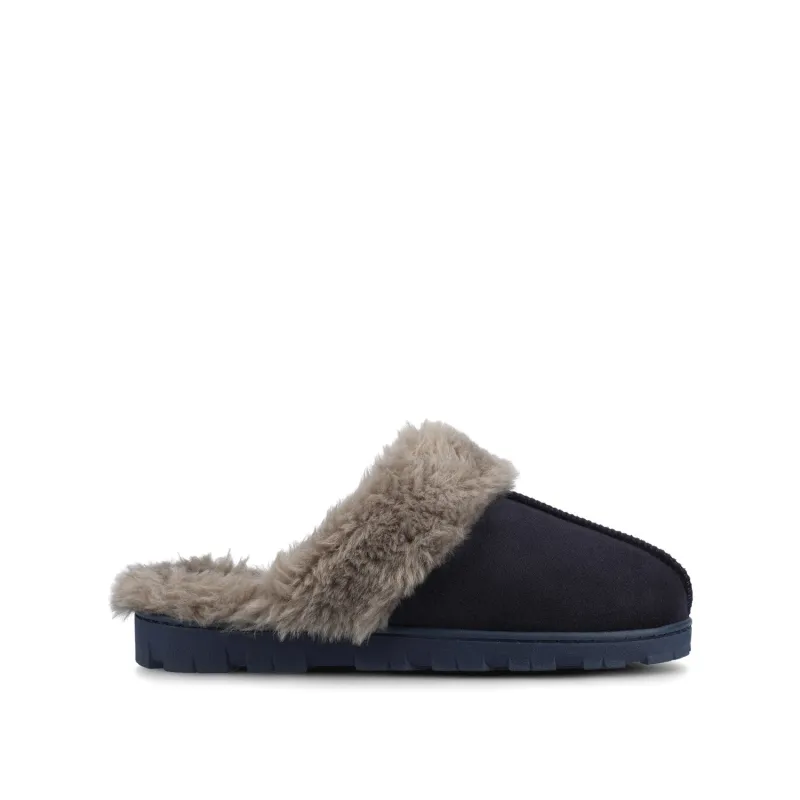 KALLI SLIPPERS IN FAUX SUEDE - Navy Faux Suede sold by Journee Collection