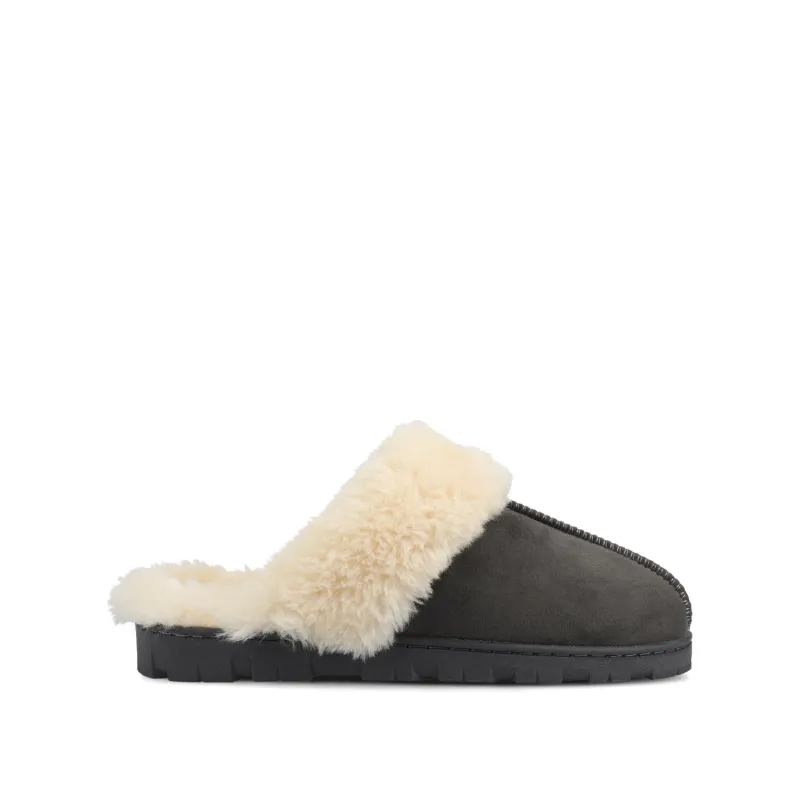 KALLI SLIPPERS IN FAUX SUEDE - Dark Grey Faux Suede sold by Journee Collection