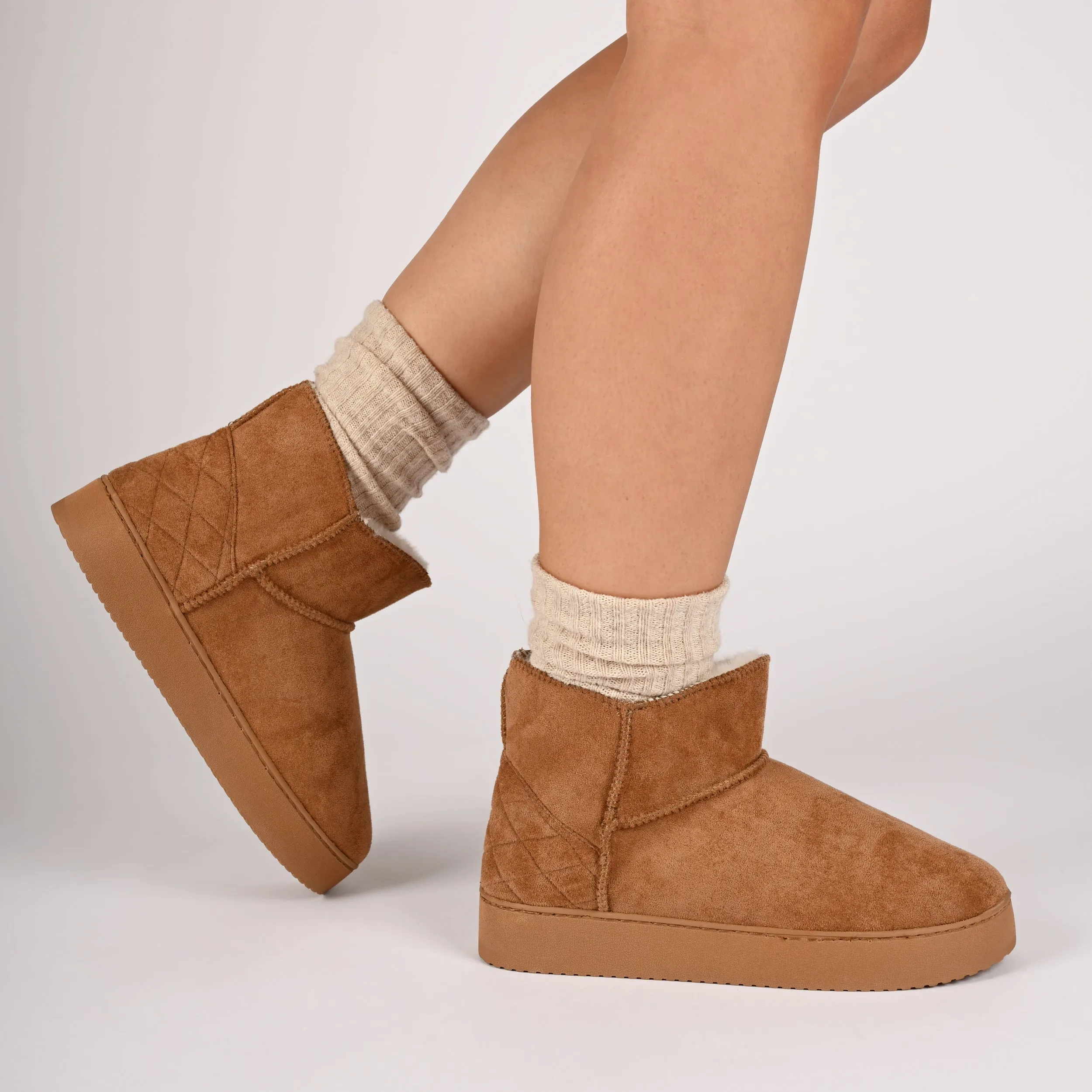 NOA SLIPPER BOOTIES IN FAUX SUEDE - Tan Faux Suede sold by Journee Collection product image thumbnail 2