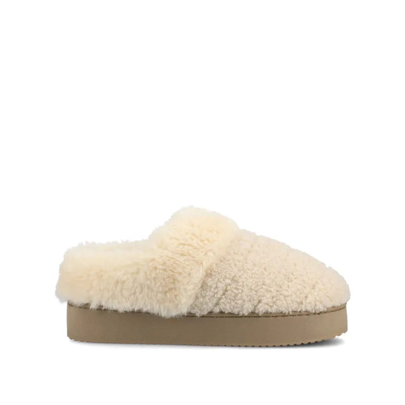BLAIR SLIPPERS IN FAUX SUEDE - Natural Shearling sold by Journee Collection