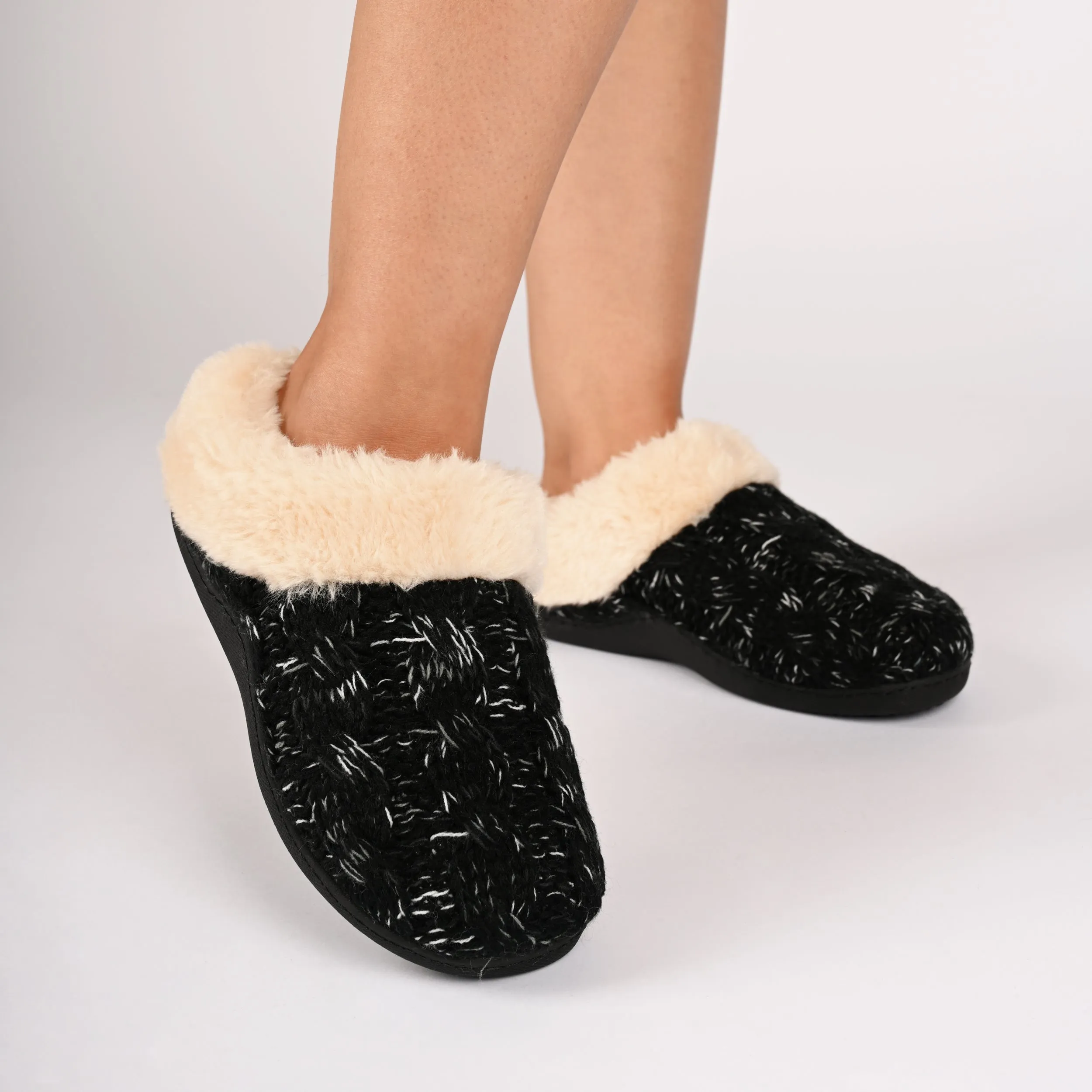 ADIAH SLIPPERS IN SWEATER CABLE KNIT - Black Knit sold by Journee Collection product image thumbnail 2