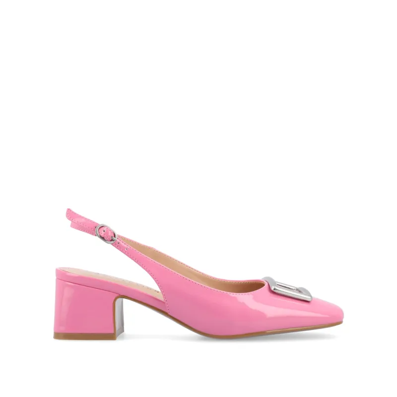 EVERLEE SLINGBACK PUMP HEELS IN VEGAN LEATHER - Pink made by Journee Collection