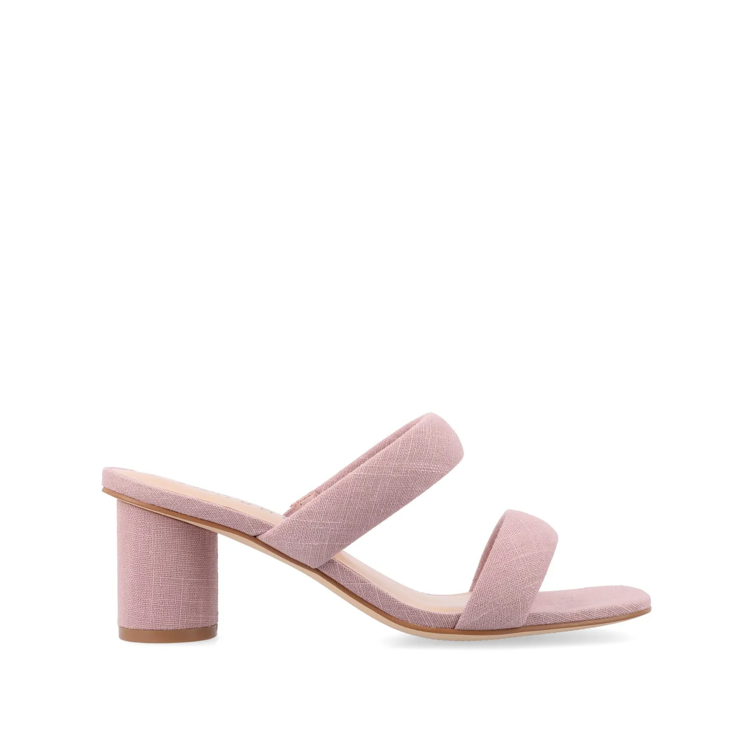 ANIKO BLOCK HEEL MULES IN FABRIC - Blush Fabric sold by Journee Collection