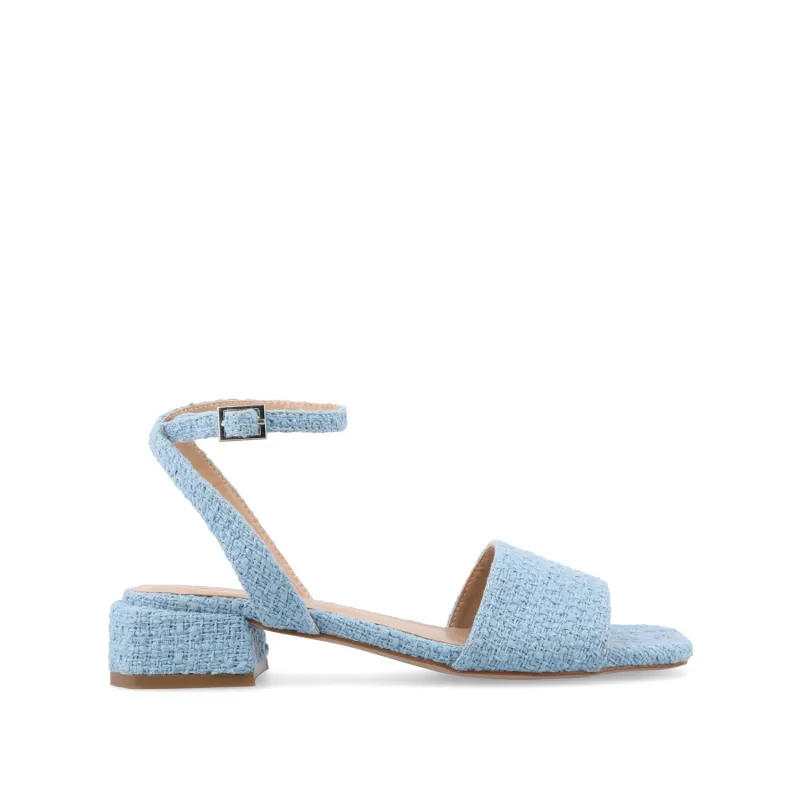 ADLEEY STRAPPY LOW BLOCK HEELS IN TWEED - Blue Tweed 2 made by Journee Collection