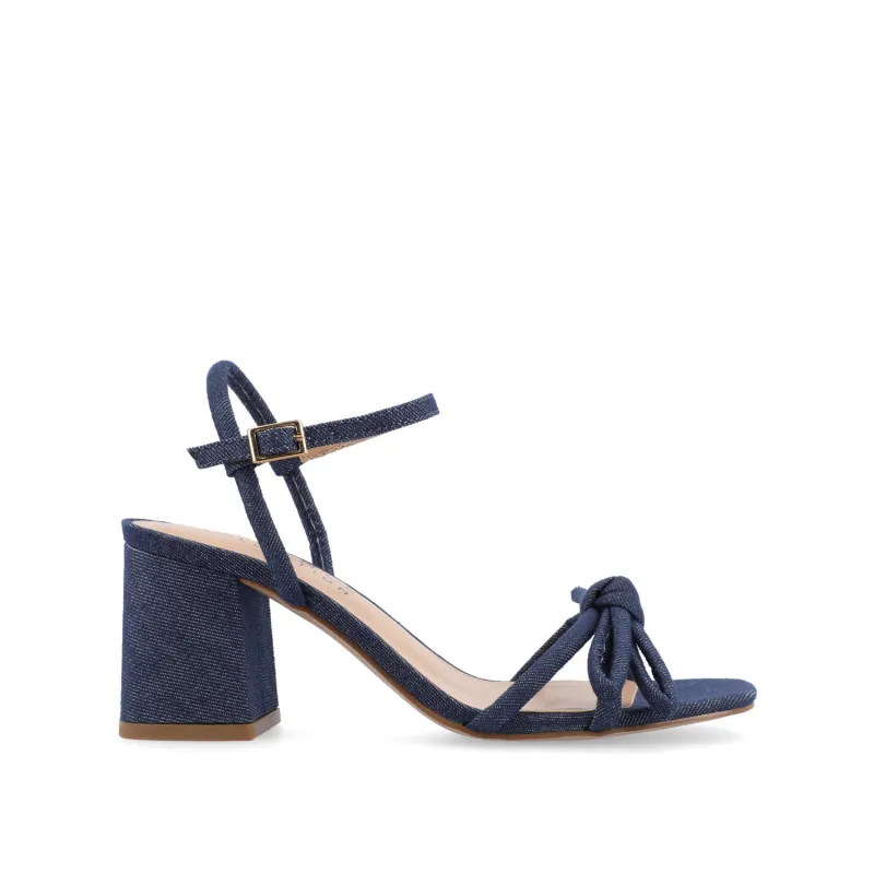 MERYL STRAPPY BLOCK HEELS IN FABRIC - Dark Denim made by Journee Collection