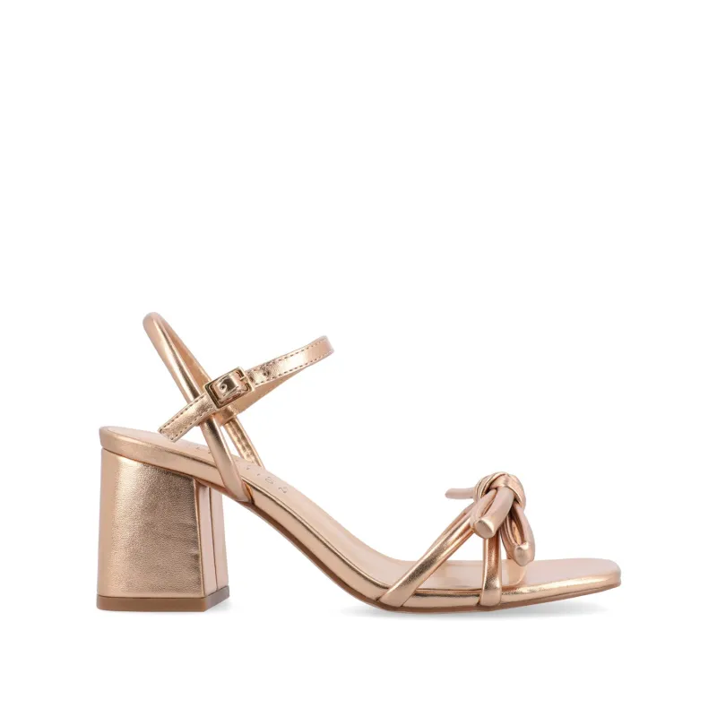 MERYL STRAPPY BLOCK HEELS IN FABRIC - Rose Gold PU sold by Journee Collection