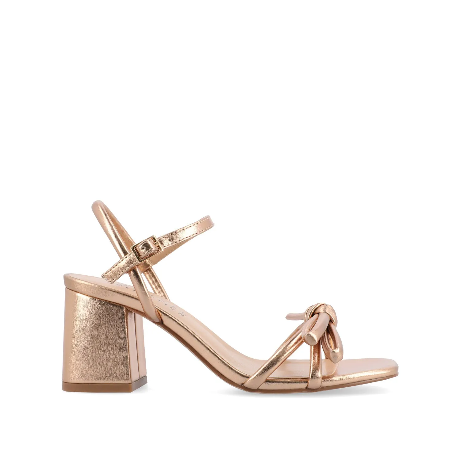 MERYL STRAPPY BLOCK HEELS IN FABRIC - Rose Gold PU sold by Journee Collection