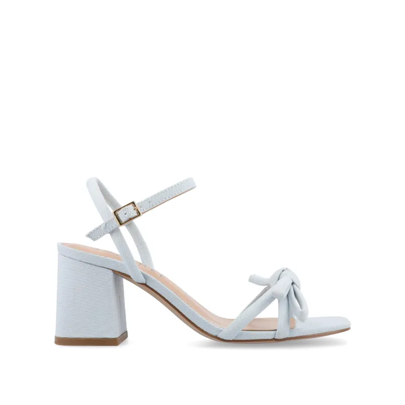 MERYL STRAPPY BLOCK HEELS IN FABRIC - Light Denim sold by Journee Collection