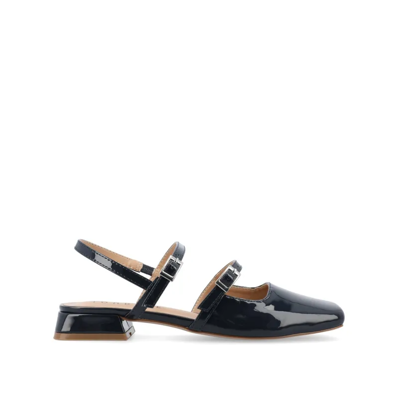 GRETCHENN HEELED FLATS IN PATENT - Navy Nubuck sold by Journee Collection