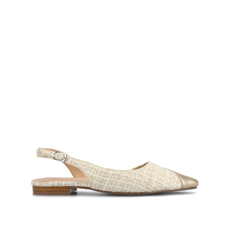 DAPHNNE BALLET FLATS IN TWEED FABRIC - Champagne made by Journee Collection