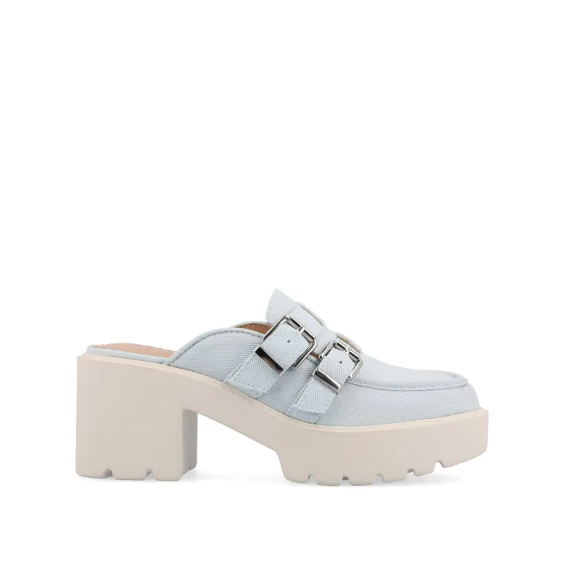 BRYDIE BLOCK HEEL LOAFERS IN VEGAN LEATHER - Light Denim sold by Journee Collection