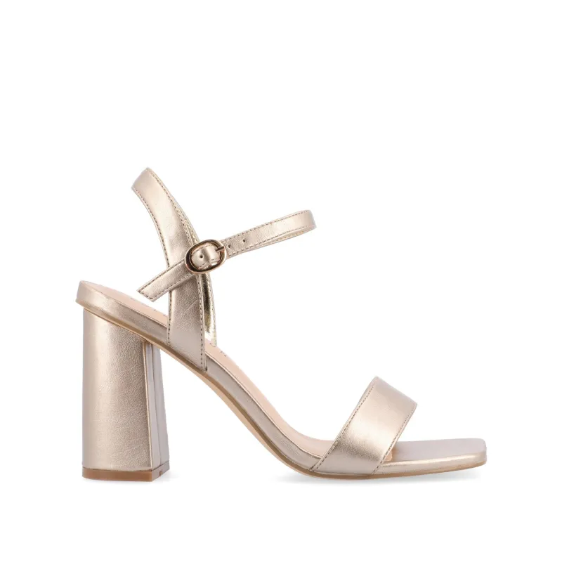 TIVONA STATMENT STRAPPY BLOCK HEELS IN WIDE - Gold PU sold by Journee Collection
