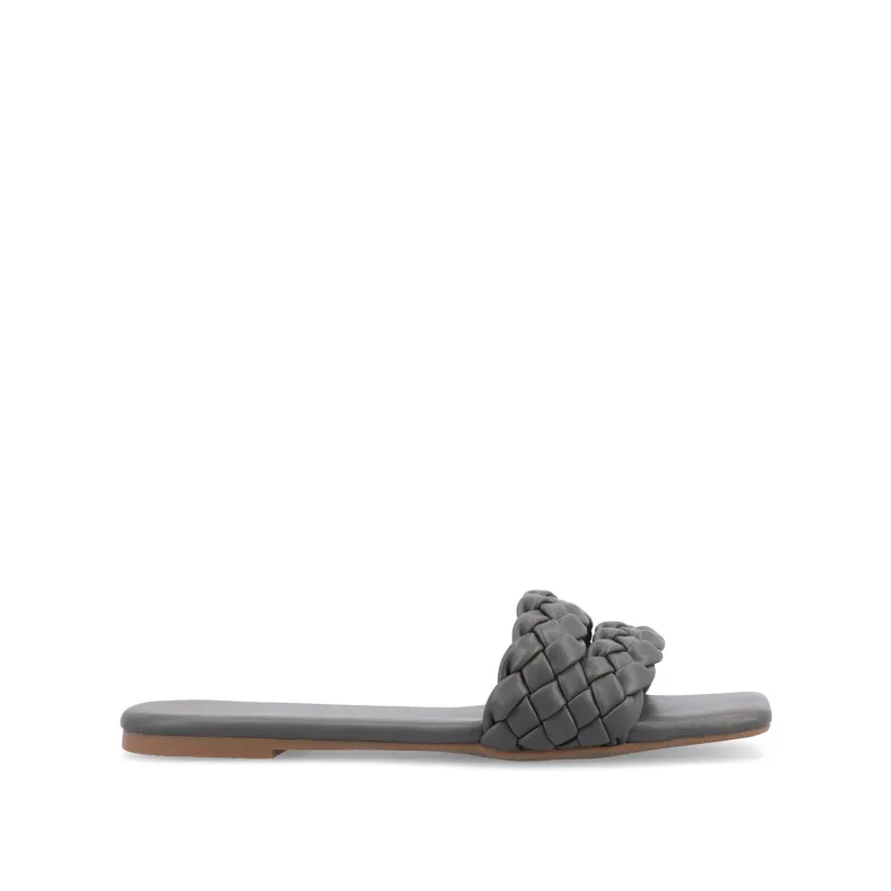 SAWYERR VEGAN LEATHER SLIDE SANDALS IN WIDE - Grey sold by Journee Collection