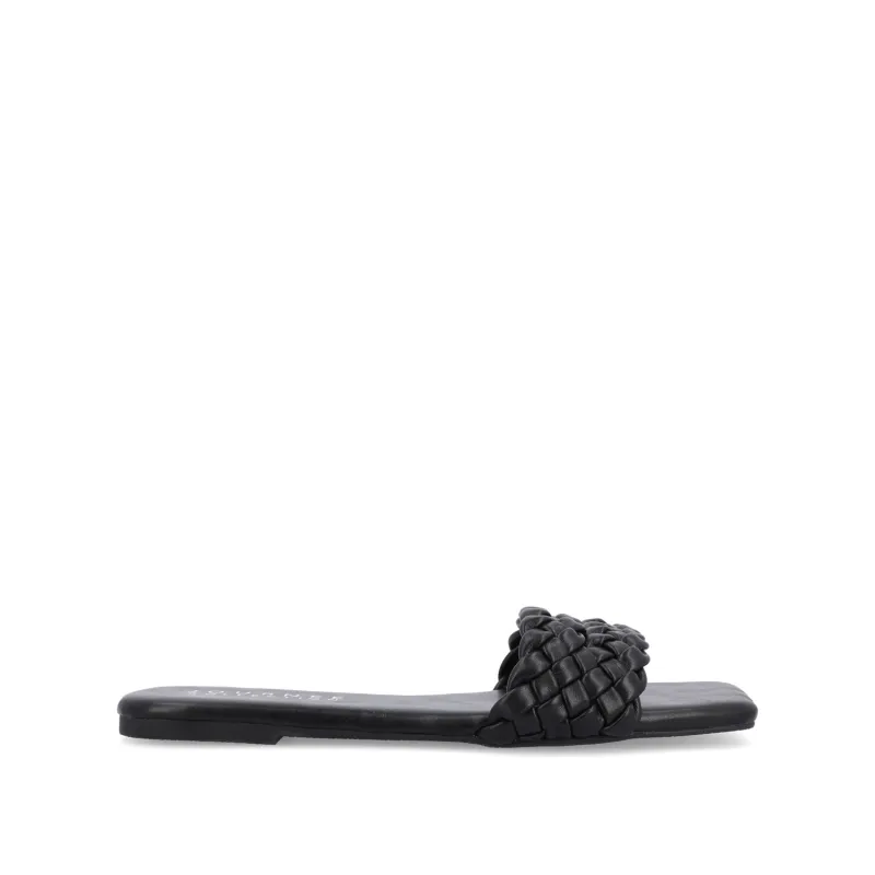 SAWYERR VEGAN LEATHER SLIDE SANDALS IN WIDE - Black sold by Journee Collection