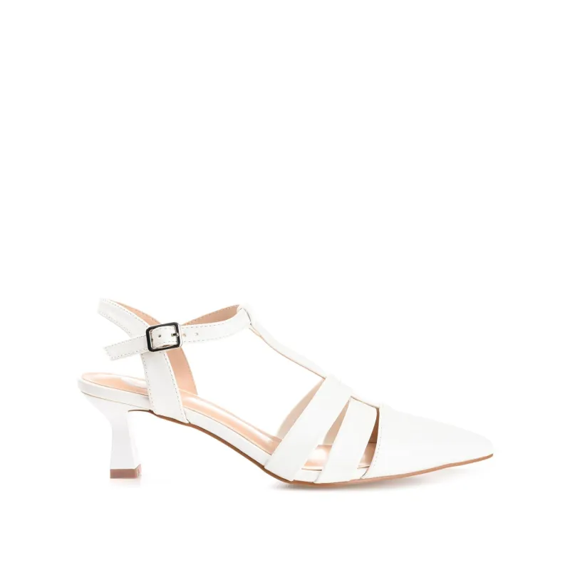 JAZLYNN BASIC T-STRAP KITTEN HEELS IN WIDE - White made by Journee Collection