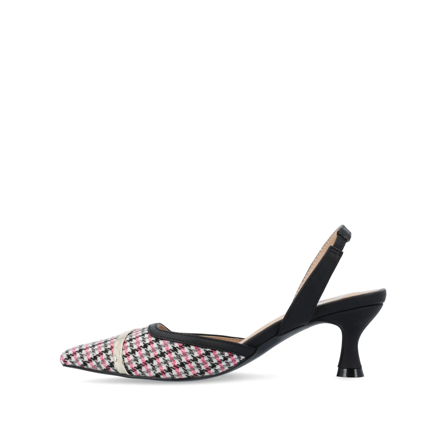 NELLIA TWEED SLINGBACK KITTEN HEELS IN WIDE - Black and Pink Houndstooth sold by Journee Collection product image thumbnail 3