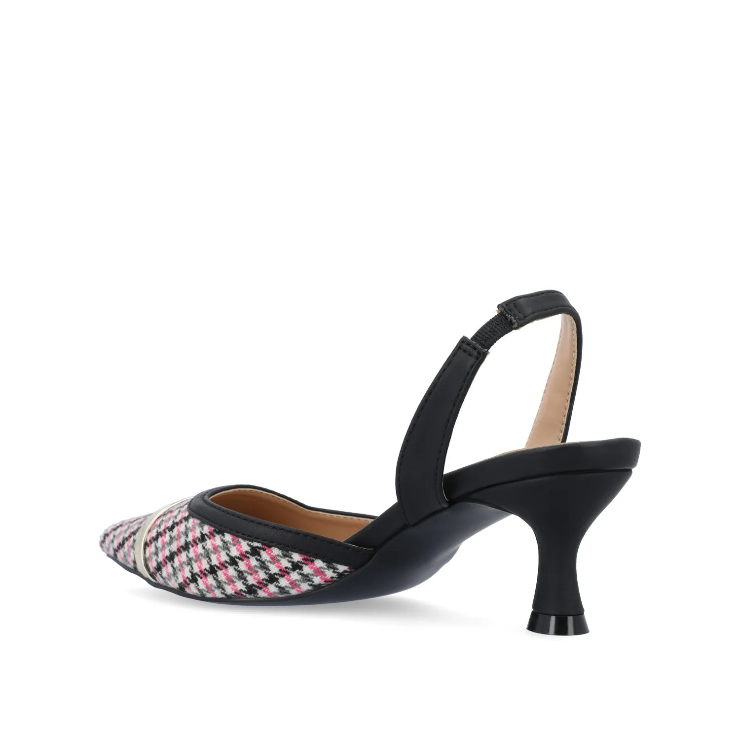 NELLIA TWEED SLINGBACK KITTEN HEELS IN WIDE - Black and Pink Houndstooth sold by Journee Collection product image thumbnail 4