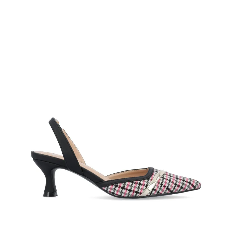 NELLIA TWEED SLINGBACK KITTEN HEELS IN WIDE - Black and Pink Houndstooth made by Journee Collection