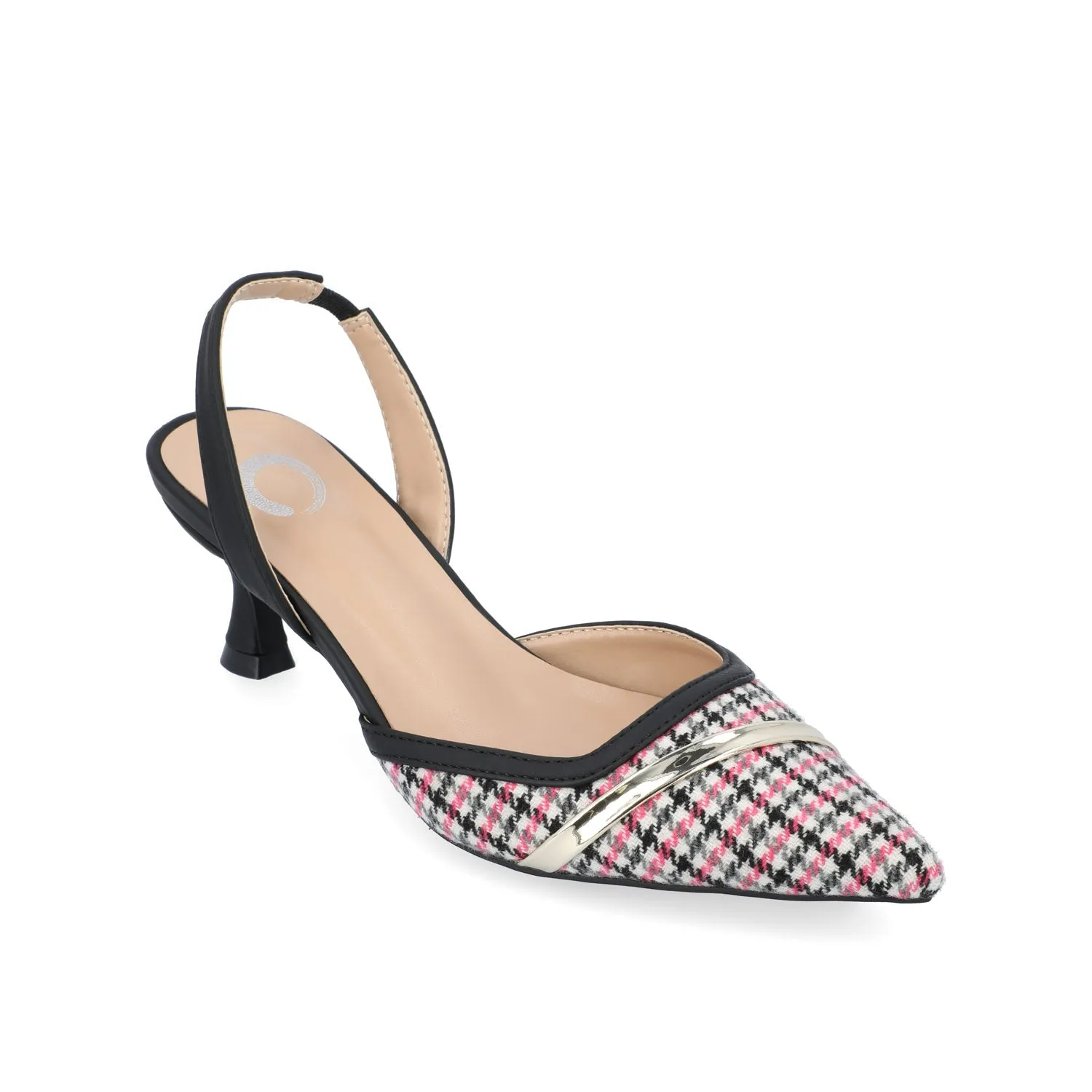 NELLIA TWEED SLINGBACK KITTEN HEELS IN WIDE - Black and Pink Houndstooth sold by Journee Collection product image thumbnail 2