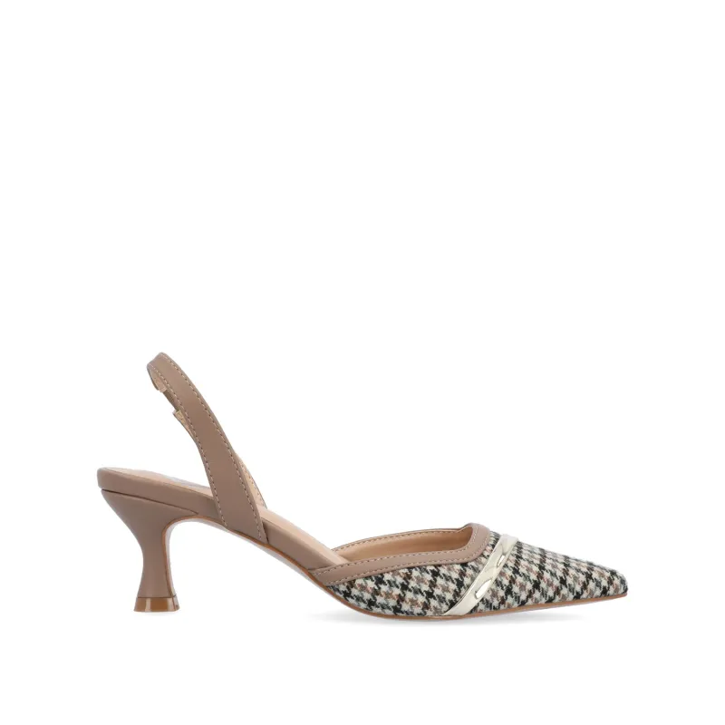 NELLIA TWEED SLINGBACK KITTEN HEELS IN WIDE - Taupe Houndstooth Tweed made by Journee Collection
