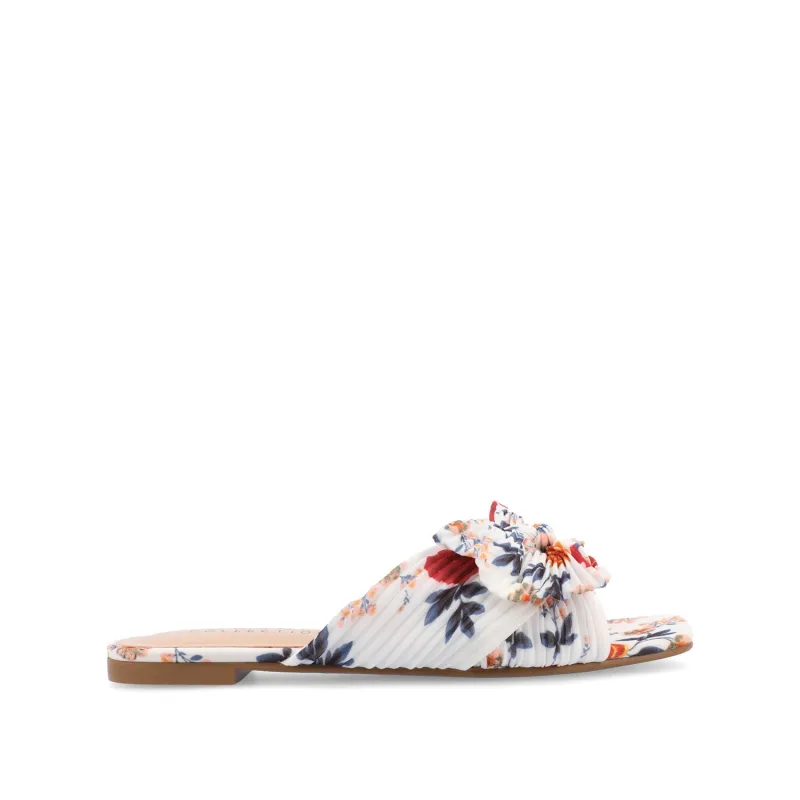SERLINA PLEATED SLIDE SANDALS IN WIDE - Dark Floral Fabric made by Journee Collection