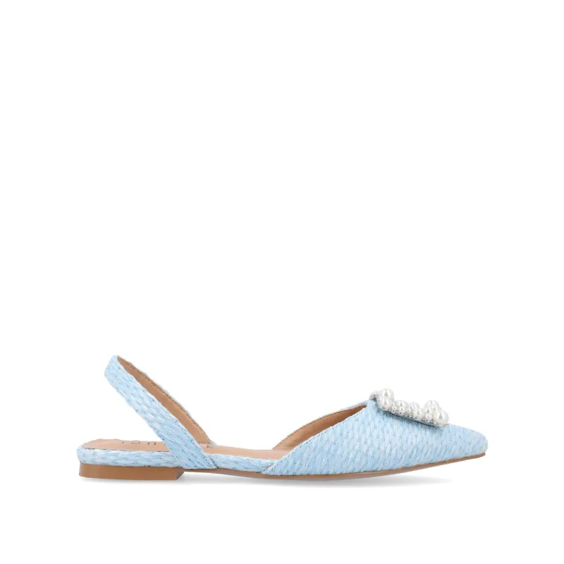 HANNAE SLINGBACK FLATS IN WIDE - Blue Faux Raffia sold by Journee Collection
