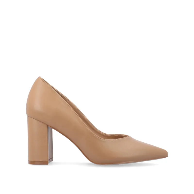 SIMONNE WARM SHADE PUMP HEELS IN NARROW - Caramel sold by Journee Collection