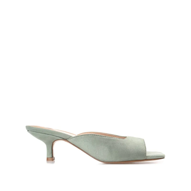 LARNA FAUX SUEDE PEEP TOE KITTEN HEELS IN WIDE - Sage sold by Journee Collection