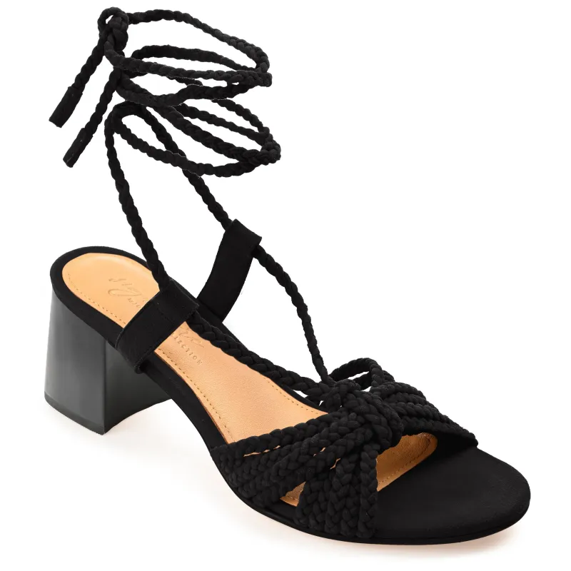 RAILEE STRAPPY HEELED SANDALS IN SUEDE - Black sold by Journee Collection