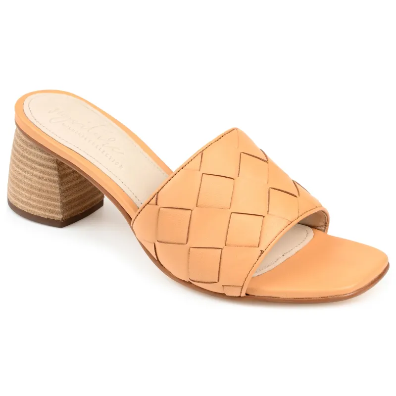 KELLEE BLOCK HEELED MULES IN LEATHER - Tan sold by Journee Collection