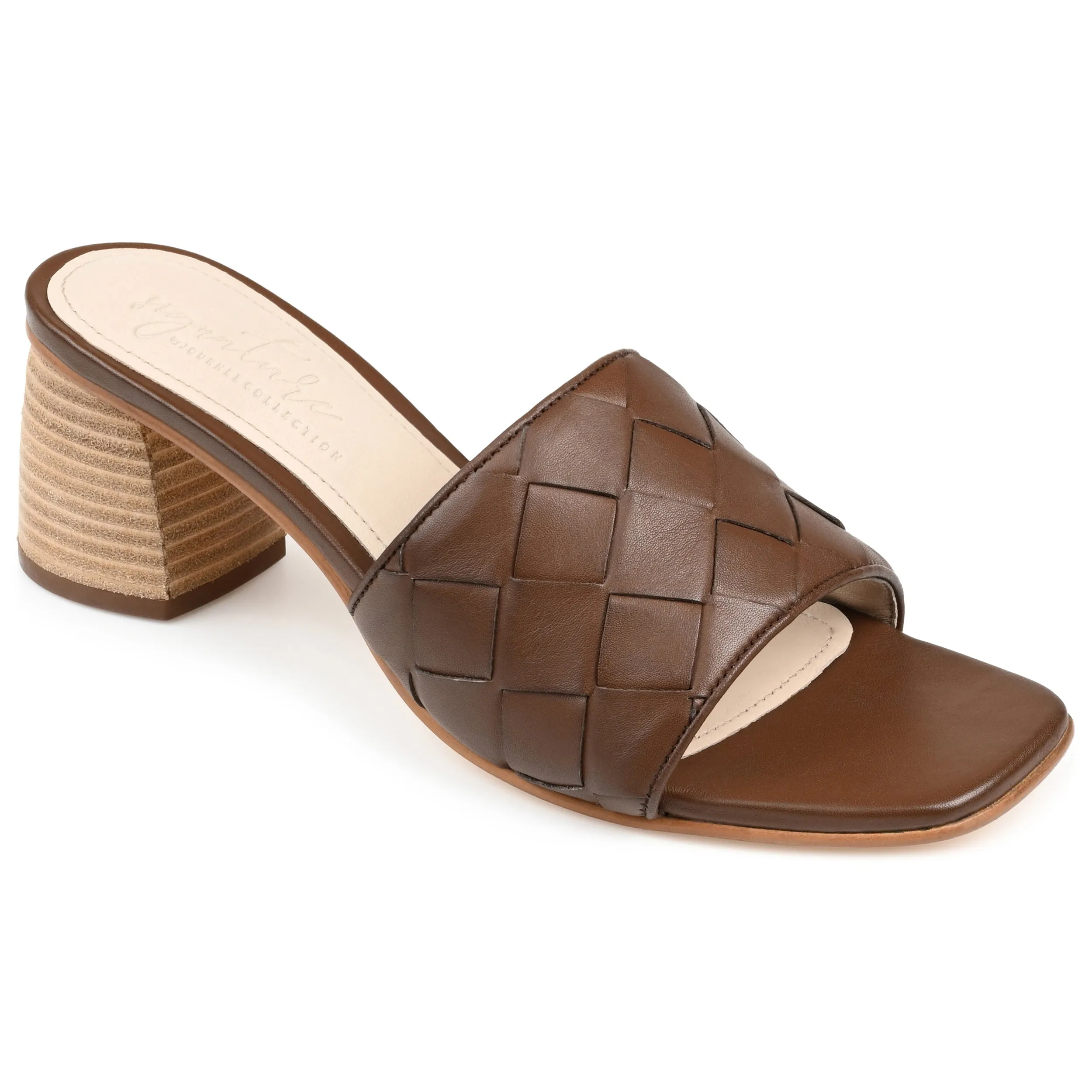 KELLEE BLOCK HEELED MULES IN LEATHER - Brown sold by Journee Collection