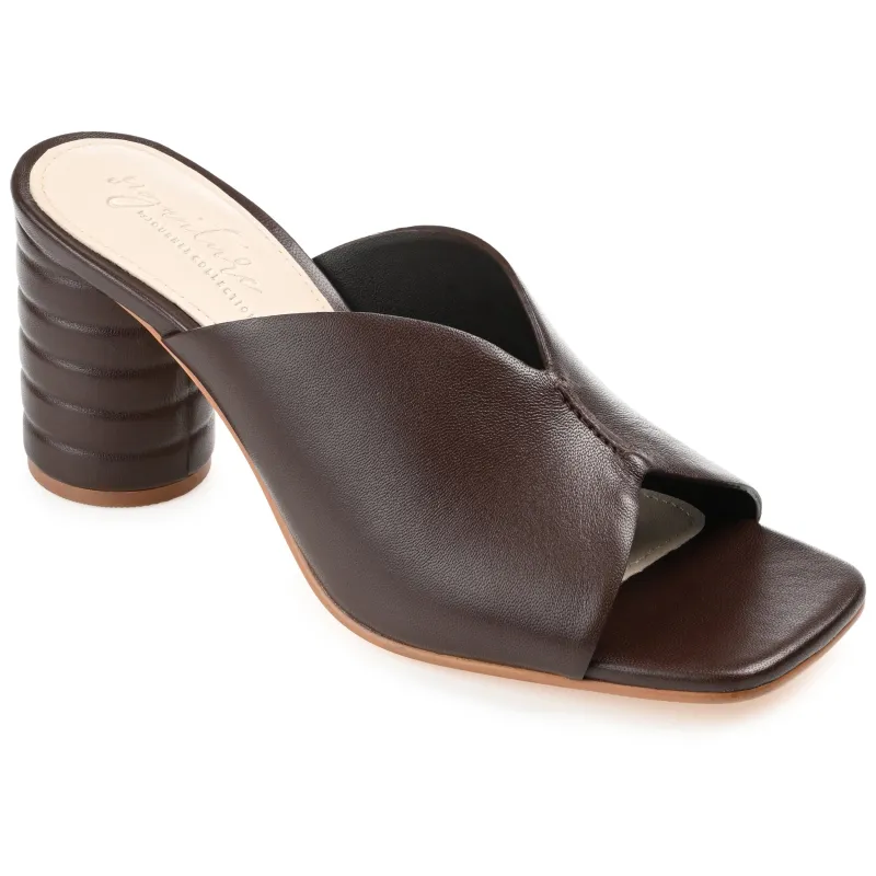 KARAH BLOCK HEELED MULES IN LEATHER - Brown sold by Journee Collection