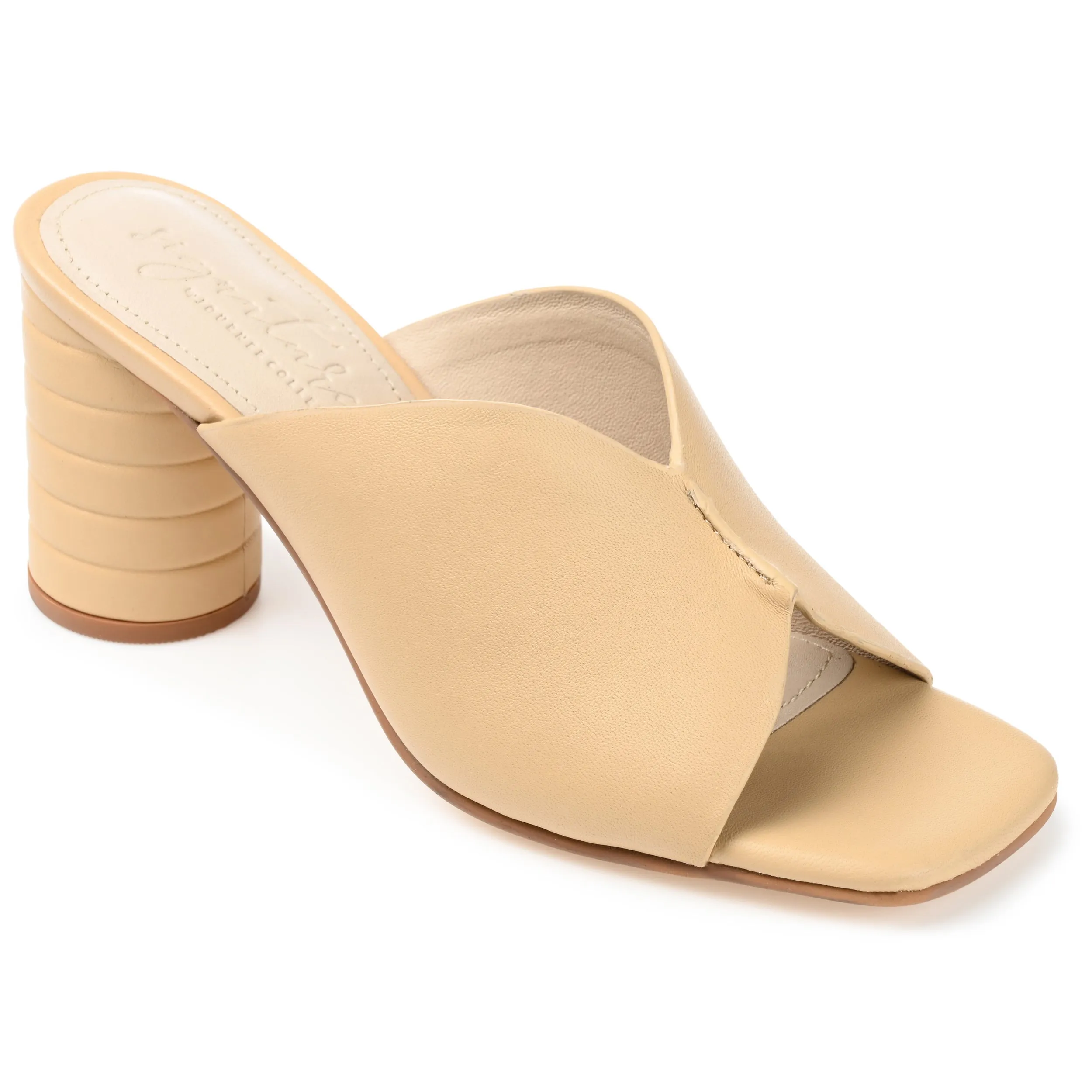 KARAH BLOCK HEELED MULES IN LEATHER - Tan sold by Journee Collection