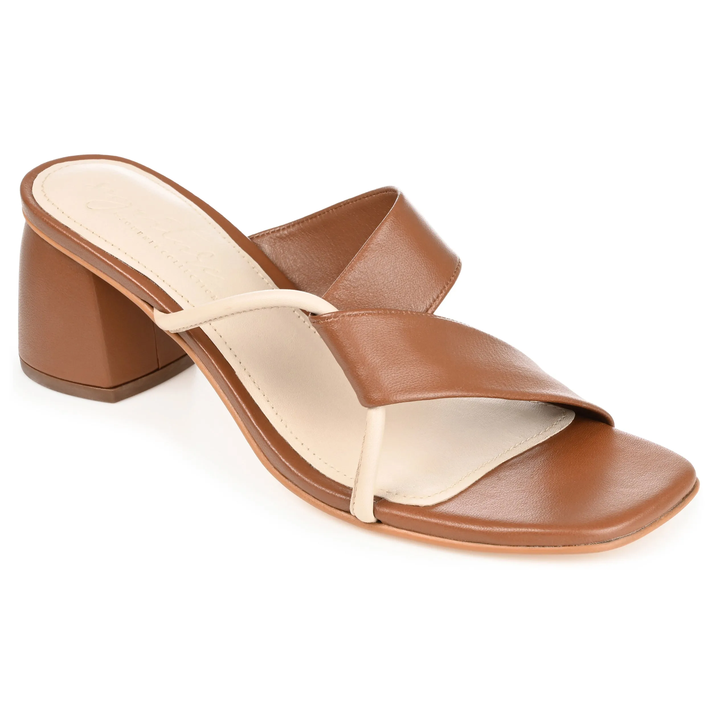 JOSSETTE BLOCK HEEL MULES IN LEATHER - Brown sold by Journee Collection