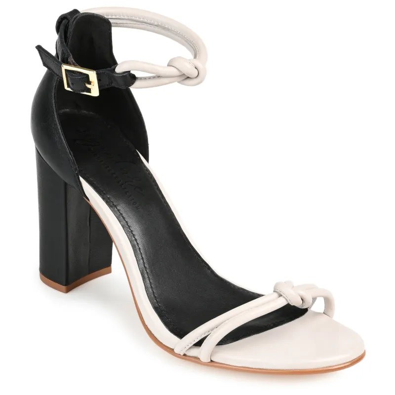 JETTAH STRAPPY BLOCK HEELS IN LEATHER - Black and Bone Leather sold by Journee Collection