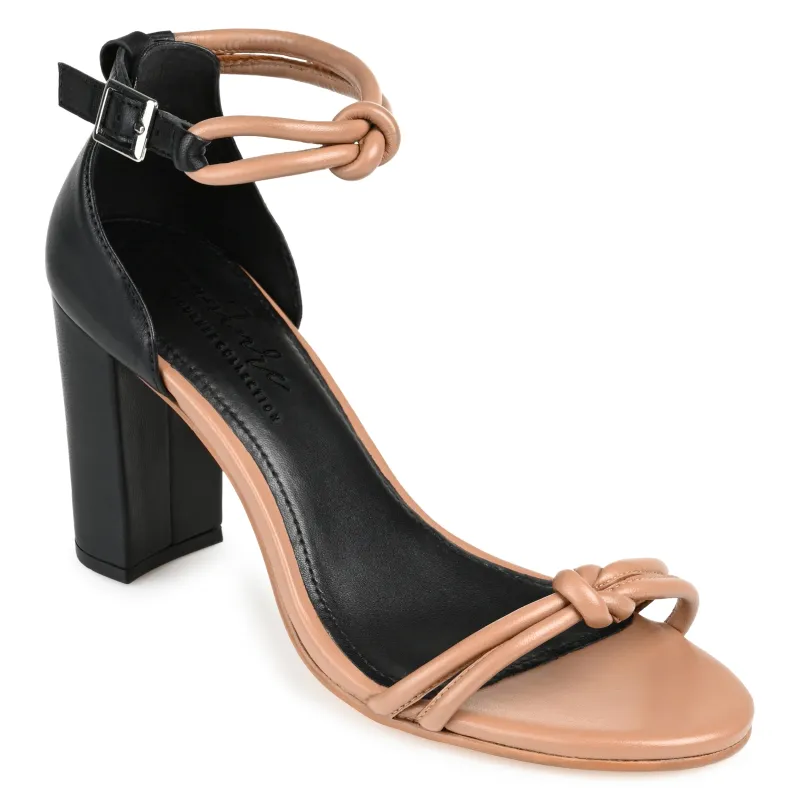 JETTAH STRAPPY BLOCK HEELS IN LEATHER - Tan and Black Leather sold by Journee Collection
