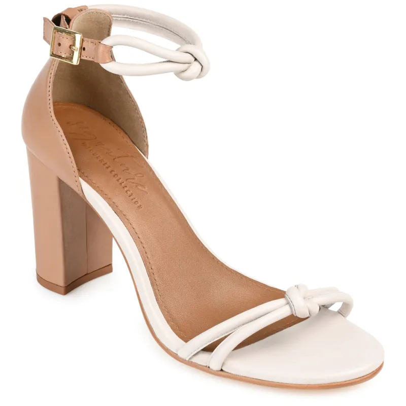 JETTAH STRAPPY BLOCK HEELS IN LEATHER - Tan and Bone Leather sold by Journee Collection