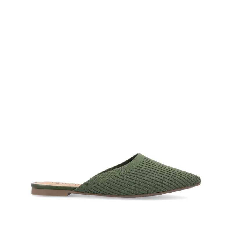 ANIEE STATEMENT KNIT FABRIC MULE FLATS IN WIDE - Olive sold by Journee Collection